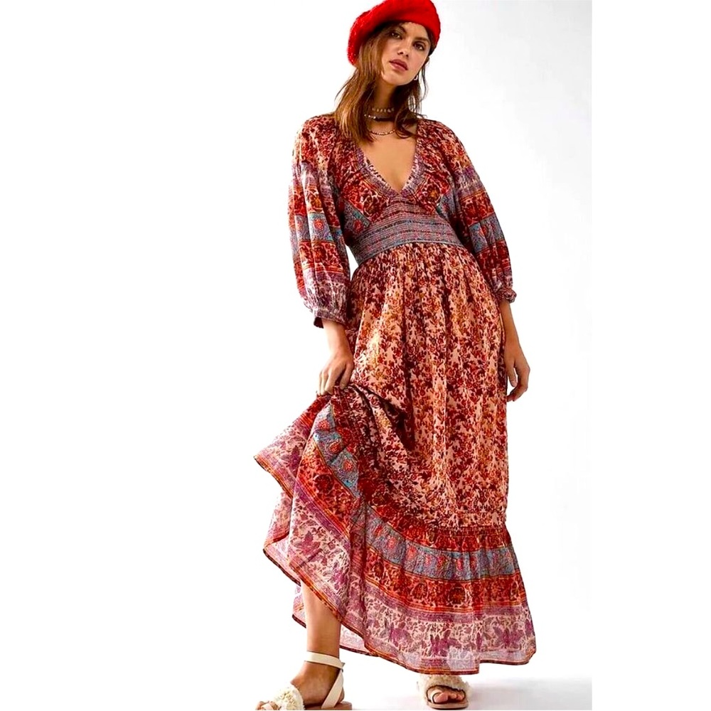 Free People Golden Hour Border Maxi Dress Size Small Long Full Length